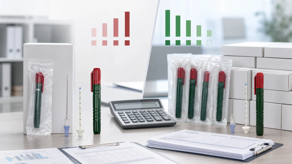 Bulk sourcing cost comparison for green and red 14G needle decompression devices