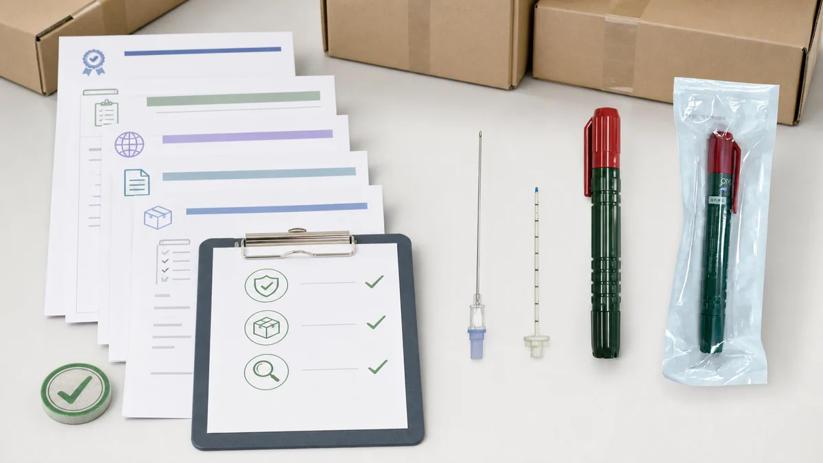 Export document set and per-lot inspection checklist for a 14G needle decompression shipment